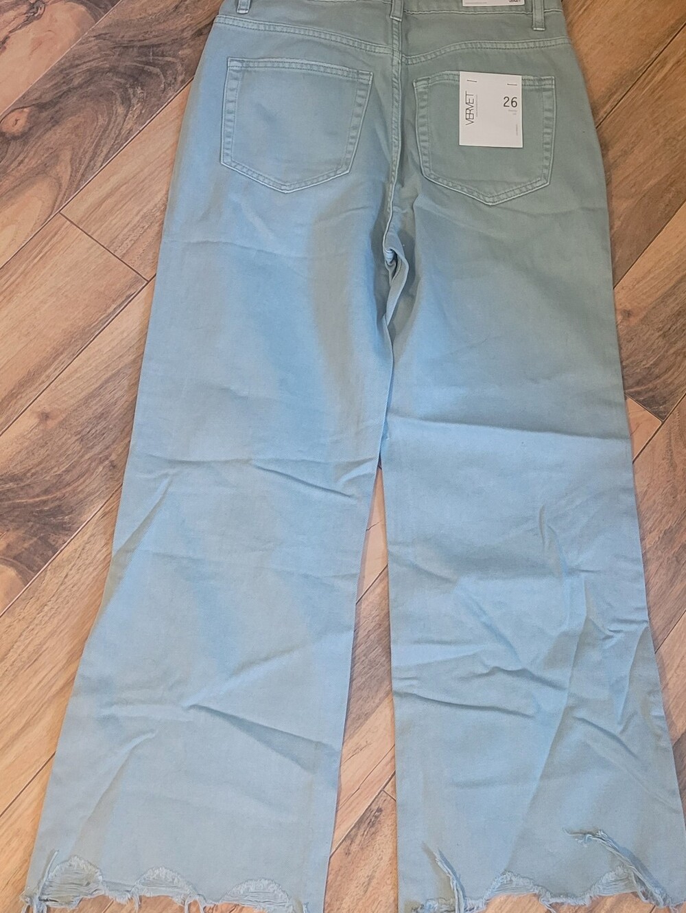 VERVET Leslie 90's Vintage Flare Sage/Teal Denim Jeans, NWT, Sz 26, Distressed - Picture 8 of 8